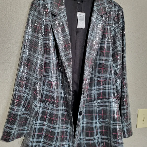 Torrid Gray Plaid Sequin Blazer - Picture 8 of 9